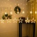 FixtureDisplays® Twinkle Star 12 Stars 138 LED Curtain String Lights Warm white Window Curtain Lights with 8 Flashing Modes Decoration Christmas, Wedding, Party, Home. 18463